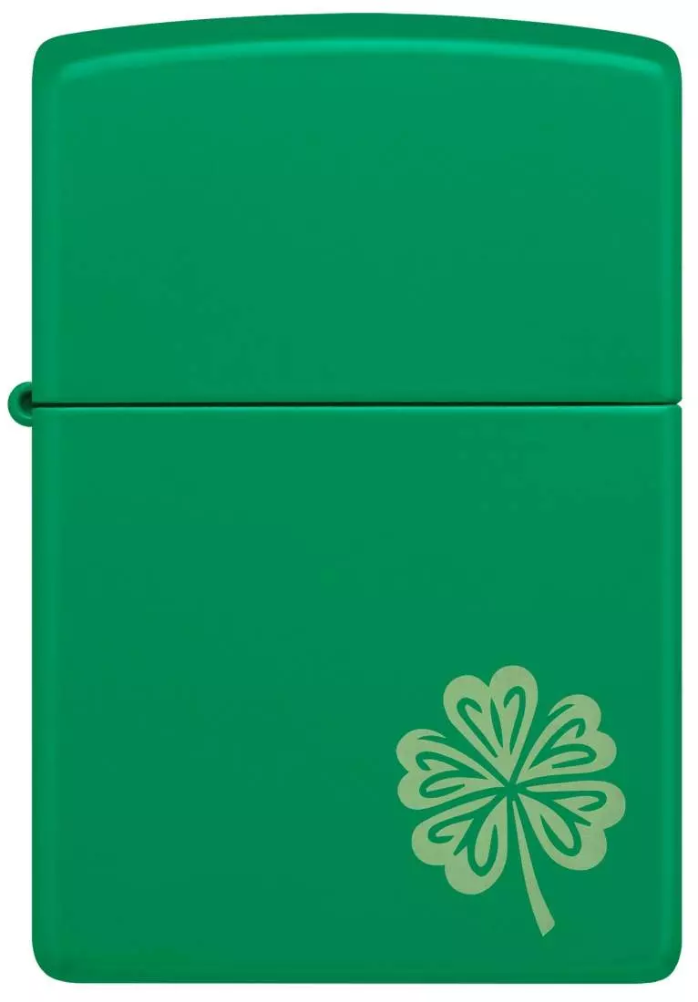 Produktbild: Zippo Lucky Clover Grass Green Lasergravur Feuerzeug vorne