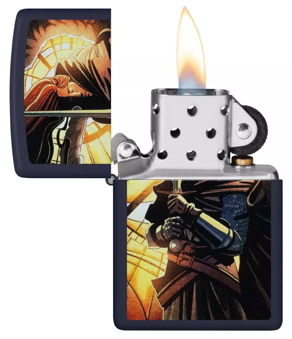 Produktbild: Zippo Medieval Warrior Blue Matte Feuerzeug offen