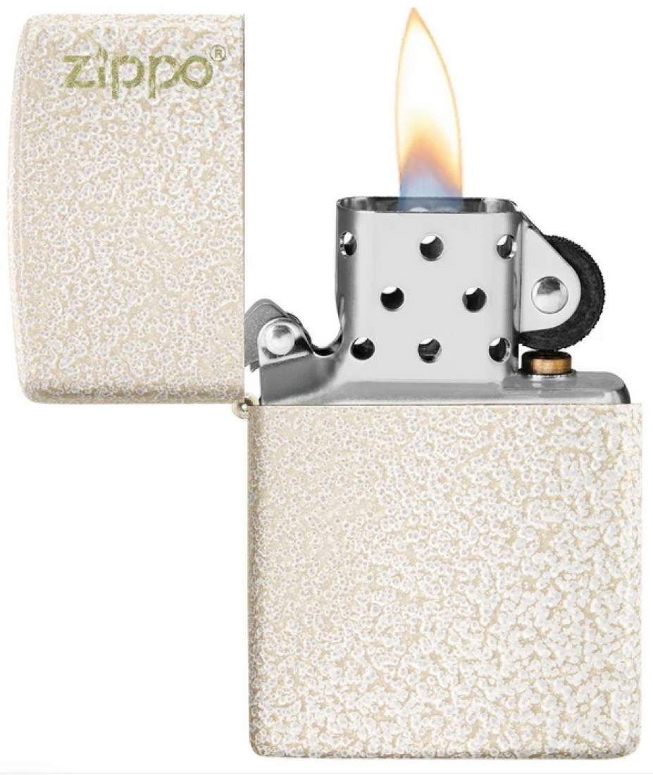Produktbild: Zippo Mercury Glass Matte Basismodell mit Logo Feuerzeug offen