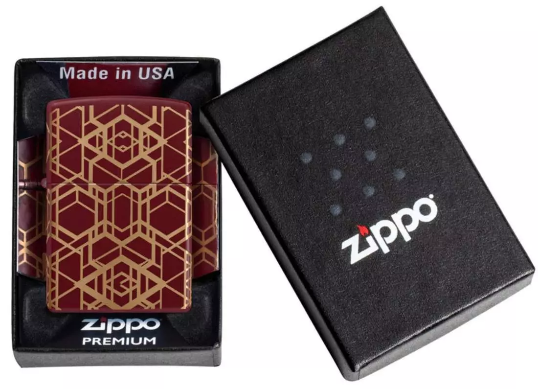 Produktbild: Zippo Merlot Laserlinien Grid PatternFeuerzeug Verpackung