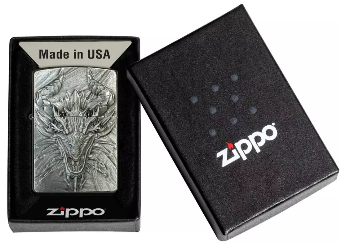 Produktbild: Zippo Metal Dragon schwarz ebony Verpackung
