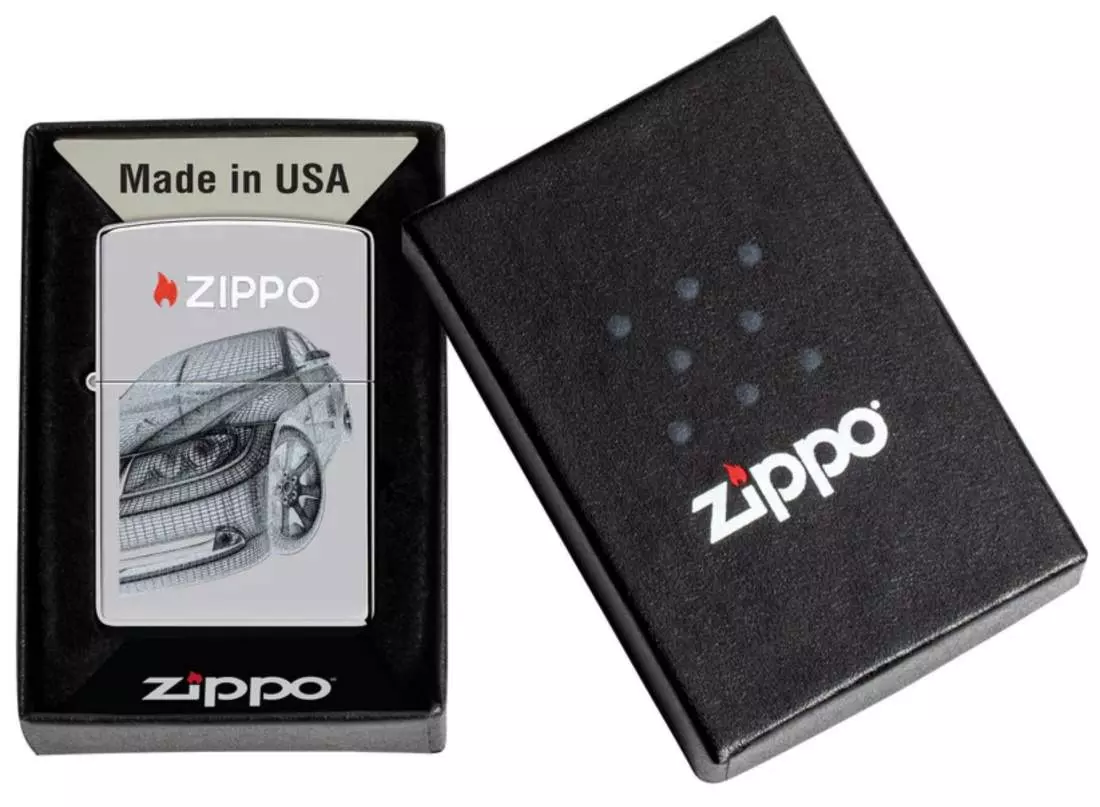 Produktbild: Zippo Modern Car 2 Chrom poliert Feuerzeug Verpackung