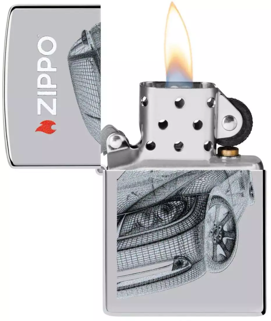 Produktbild: Zippo Modern Car 2 Chrom poliert Feuerzeug offen