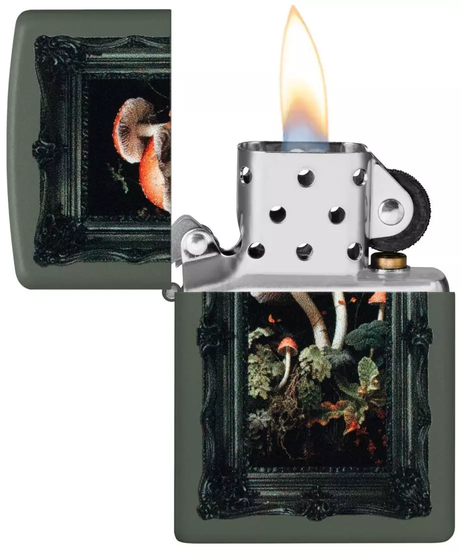 Produktbild: Zippo Mushroom Picture Green Matte Feuerzeug offen