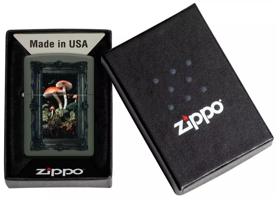 Produktbild: Zippo Mushroom Picture Green Matte Feuerzeug Verpackung