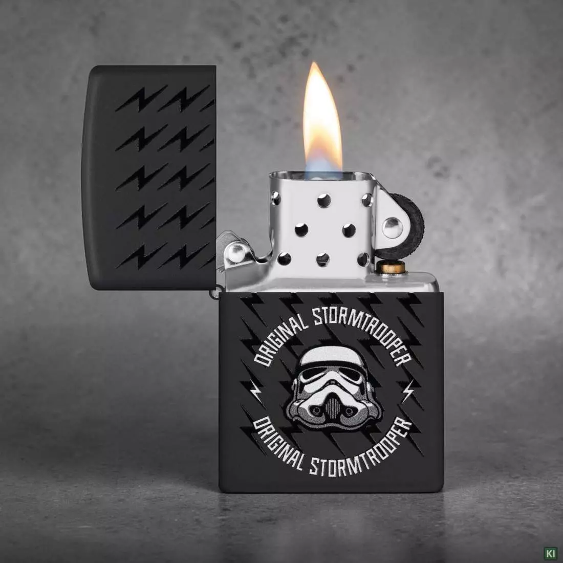 Produktbild: Zippo Original Stormtrooper Helm und Blitze schwarz matt Feuerzeug Szene
