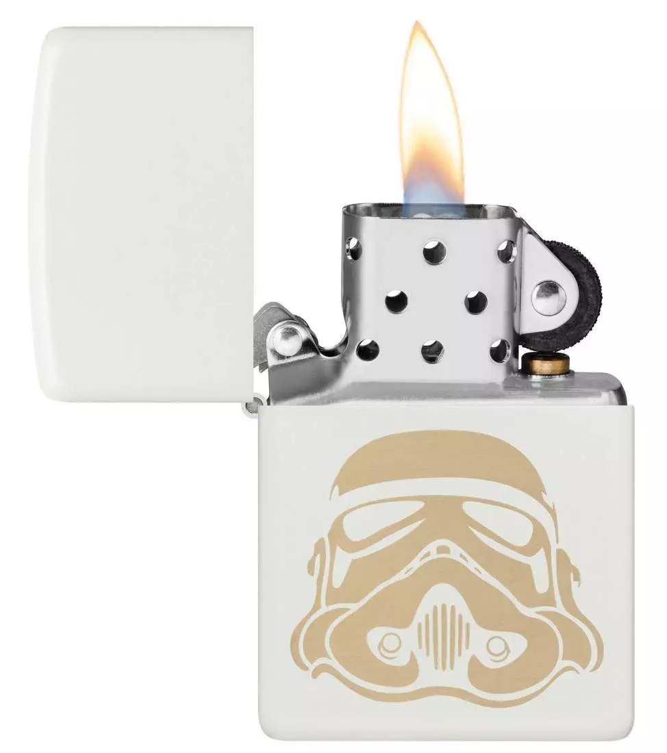 Produktbild: Zippo Original Stormtrooper Helmet Design weiß matt Feuerzeug offen
