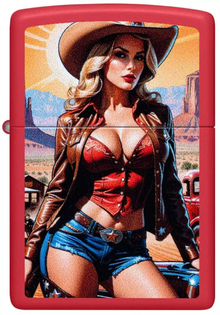 Produktbild: Zippo Pinup Cowgirl rot matt Feuerzeug vorne