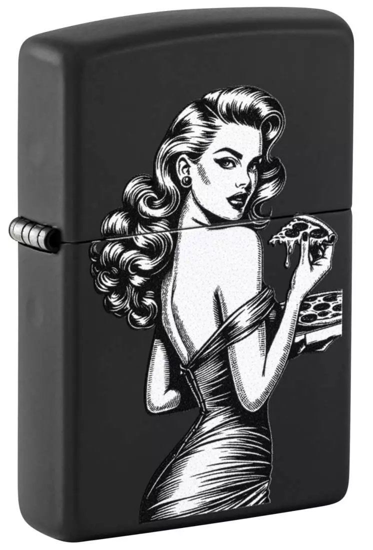 Produktbild: Zippo Pinup with Pizza schwarz matt Feuerzeug 60007590