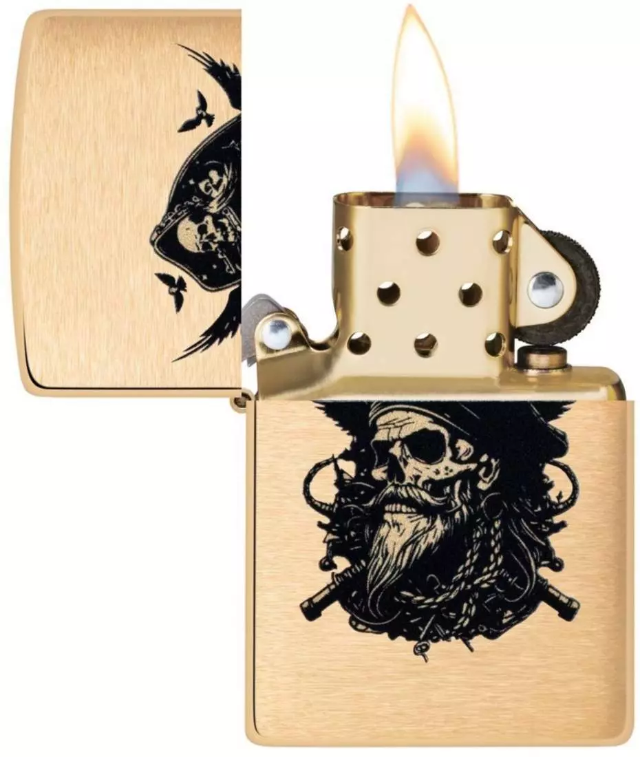 Produktbild: Zippo Pirate Skull Messing gebürstet offen