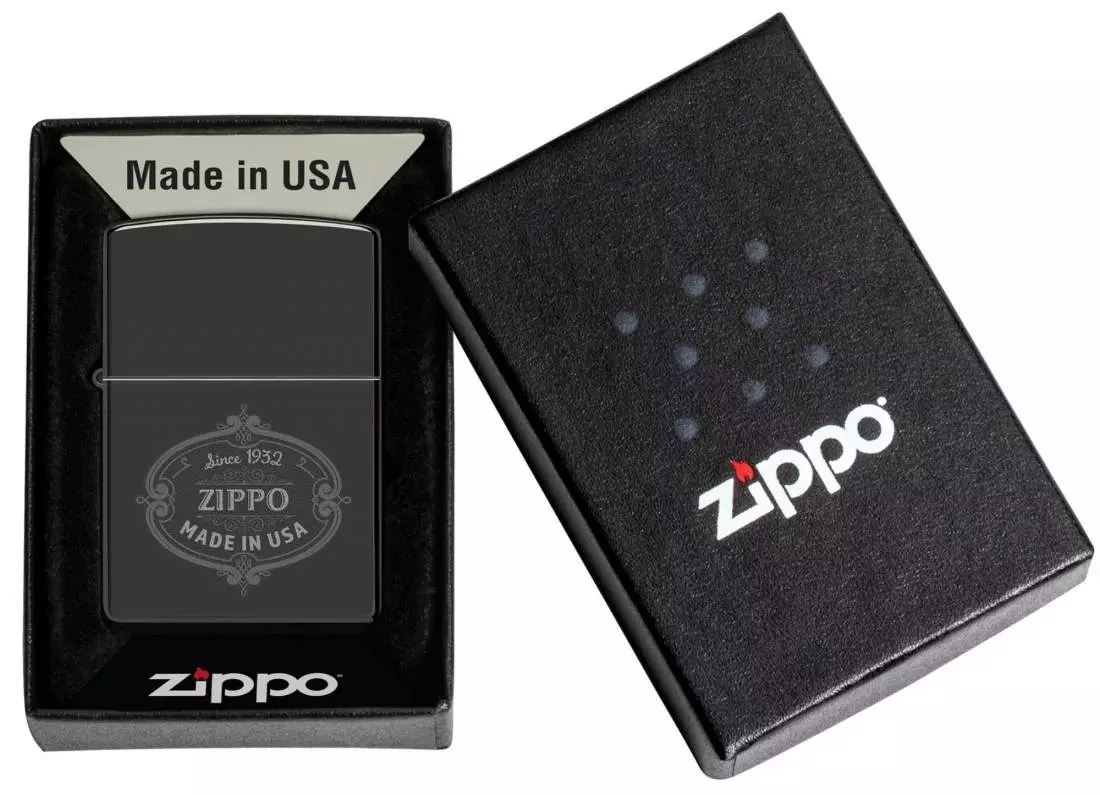 Produktbild: Zippo Plakette schwarz poliert Feuerzeug Verpackung