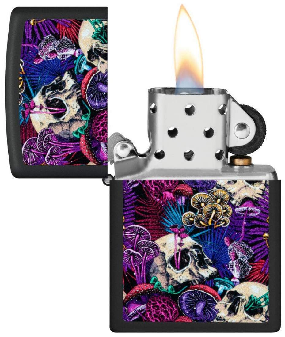 Produktbild: Zippo Psychedelic Mushroom Black Light schwarz Feuerzeug offen