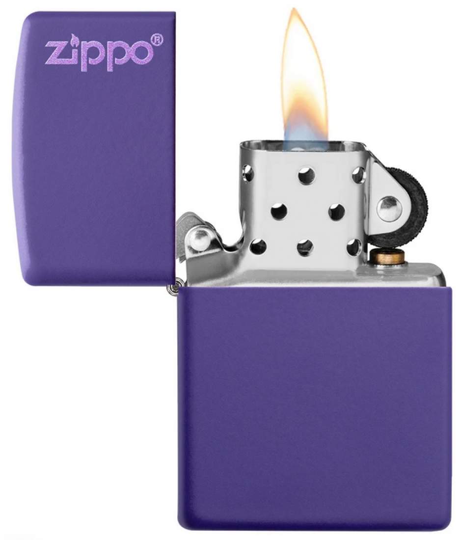 Produktbild: Zippo Purple Matte Basismodell lila matt mit Logo Feuerzeug offen