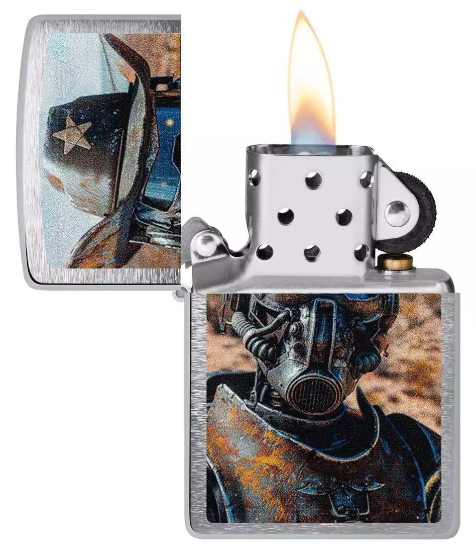 Produktbild: Zippo Cowboy Robot Ranger Chrom gebürstet Feuerzeug offen