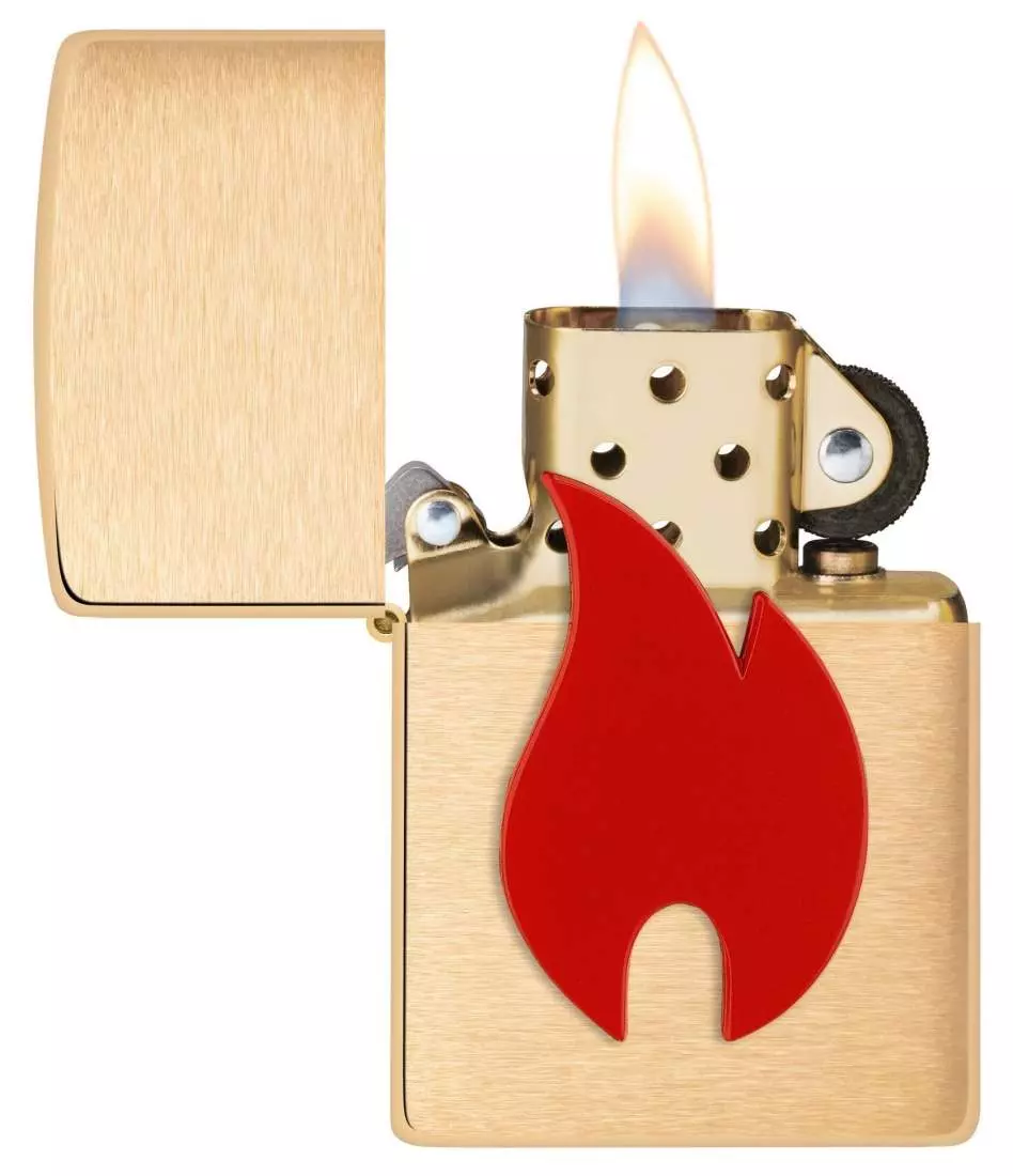 Produktbild: Zippo Rotes Flammenemblem Messing Feuerzeug offen