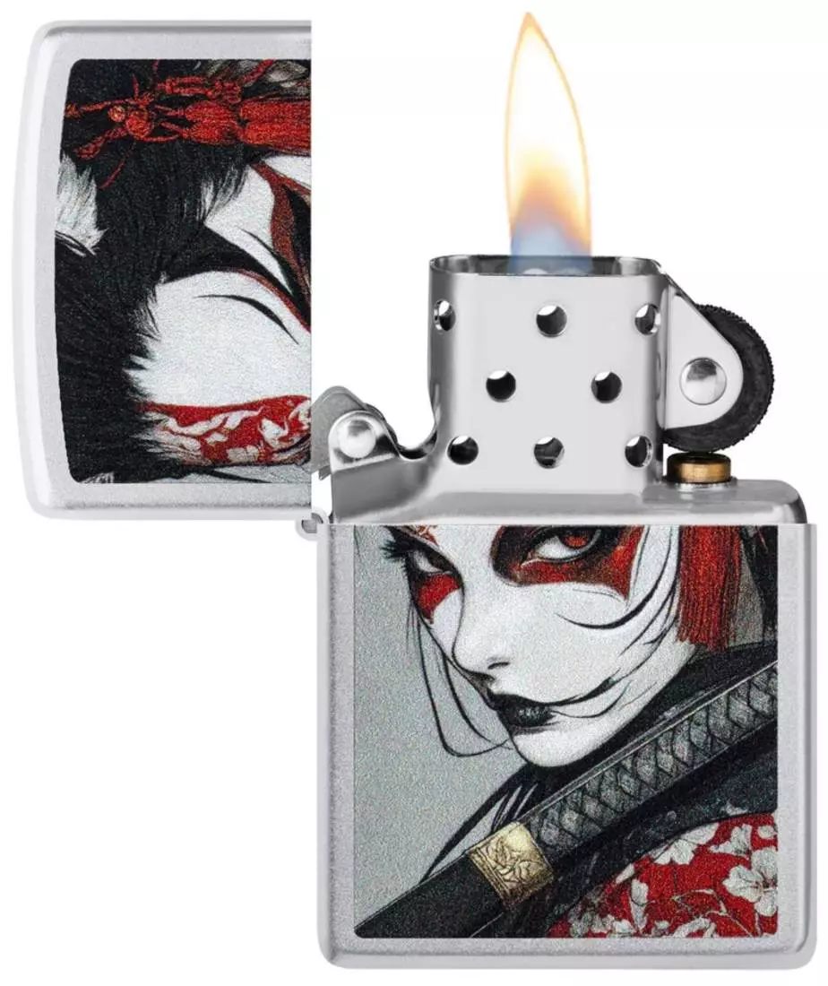 Produktbild: Zippo Samurai Woman Chrom satin Feuerzeug offen