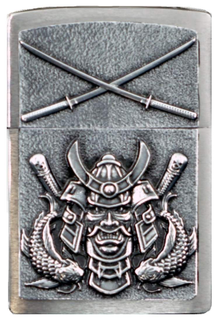 Produktbild: Zippo Samurai chrom gebürstet mit Emblem Feuerzeug vorne