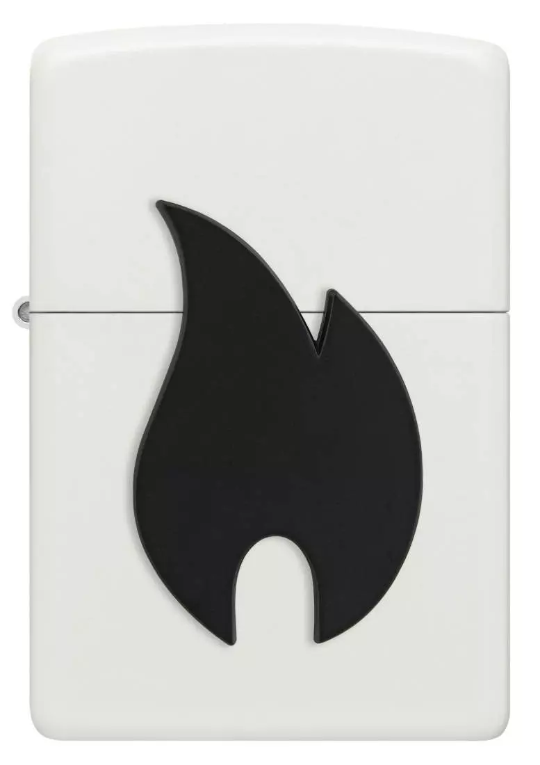 Produktbild: Zippo Schwarzes Flammenemblem weiß Feuerzeug vorne