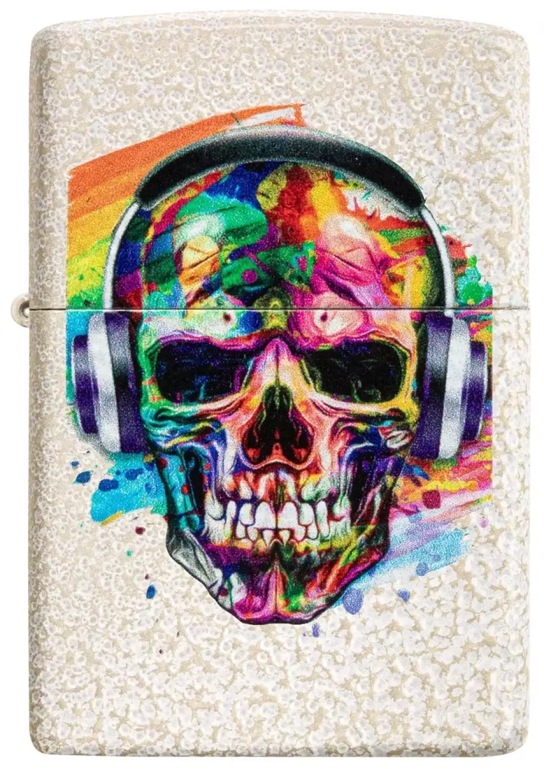 Produktbild: Zippo Skull Headphones Design Mercury Glas Totenkopf Feuerzeug vorne