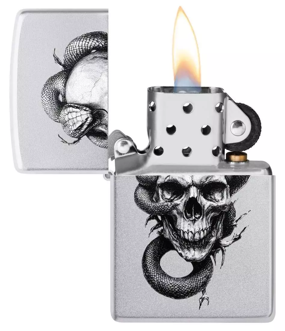 Produktbild: Zippo Skull and Snake Chrom satiniert Feuerzeug offen