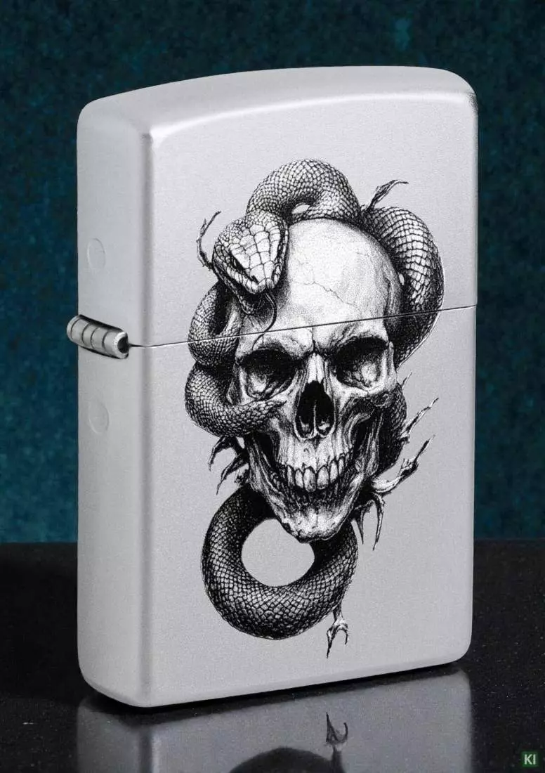 Produktbild: Zippo Skull and Snake Chrom satiniert Feuerzeug Szene