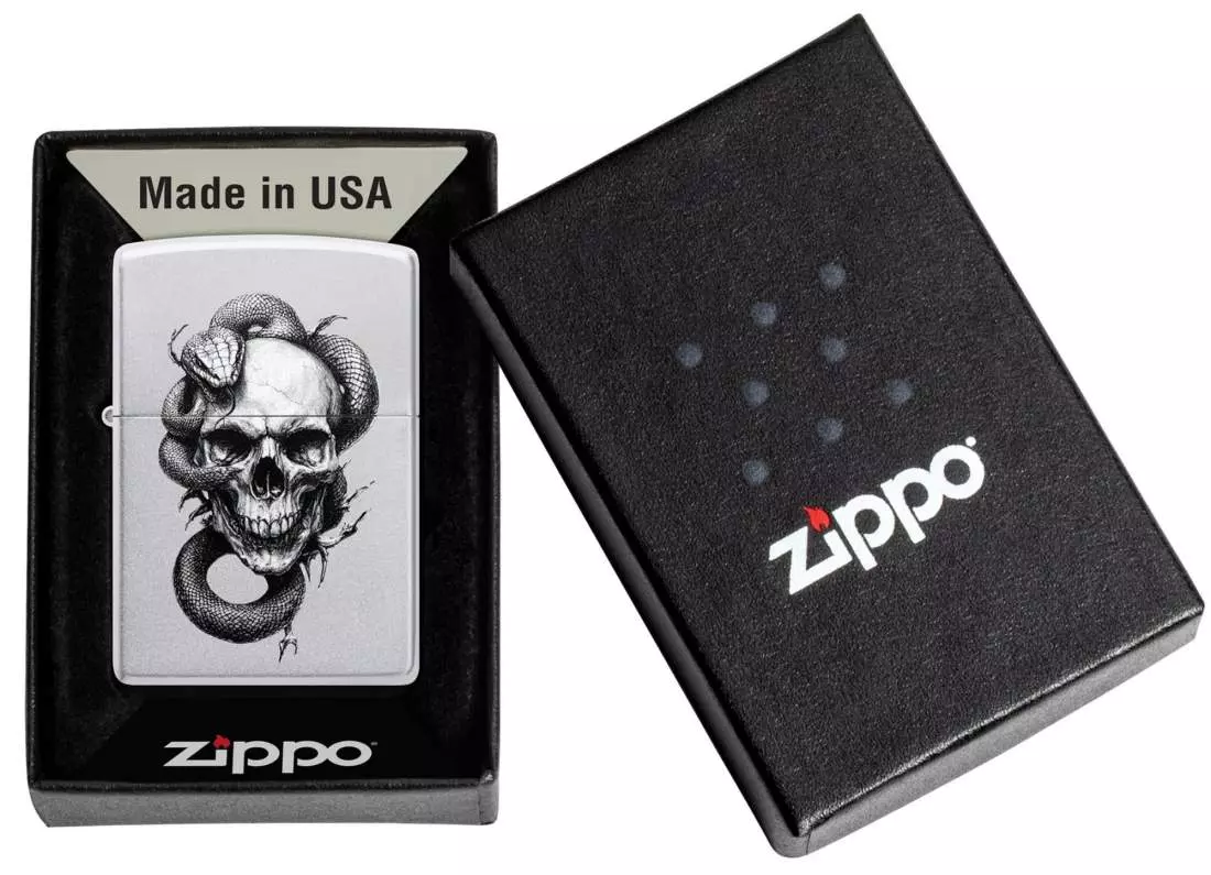 Produktbild: Zippo Skull and Snake Chrom satiniert Feuerzeug Verpackung