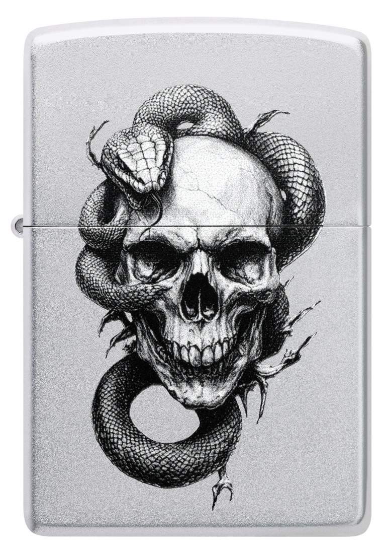 Produktbild: Zippo Skull and Snake Chrom satiniert Feuerzeug vorne