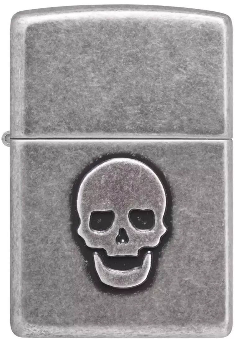 Produktbild: Zippo Stamped Skull in altsilber Feuerzeug vorne
