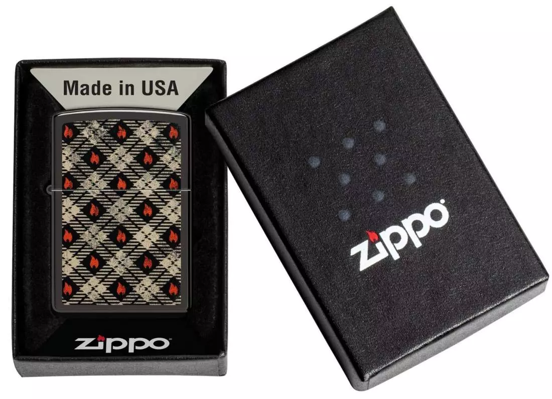 Produktbild: Zippo Tartan Karo schwarz poliert Verpackung
