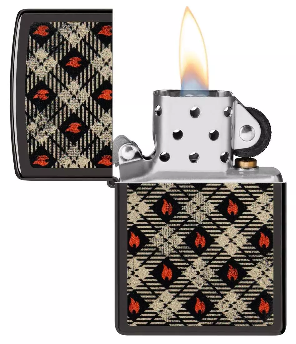Produktbild: Zippo Tartan Karo schwarz poliert offen