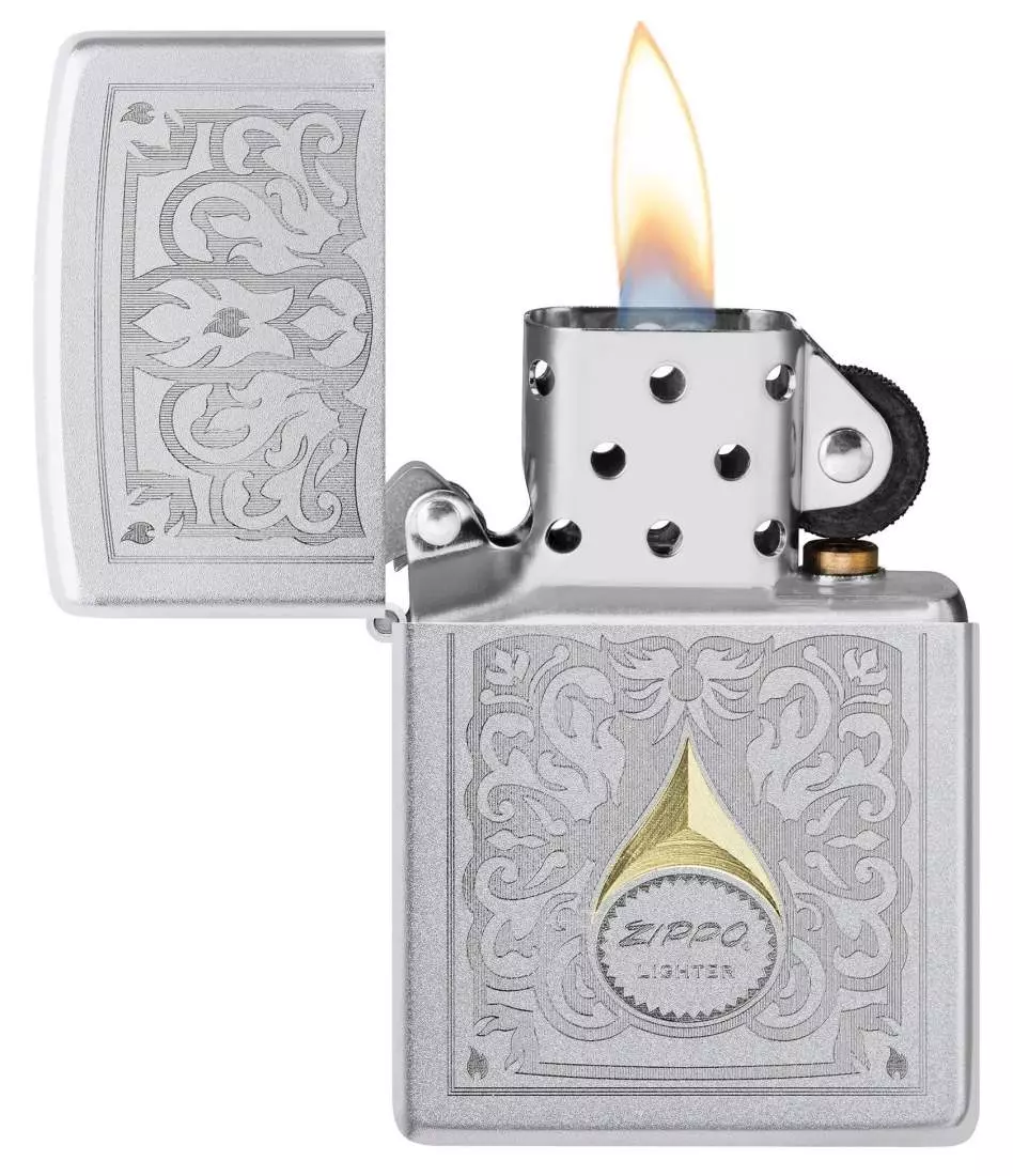Produktbild: Zippo Vintage-Ranken Satin Chrom Feuerzeug offen