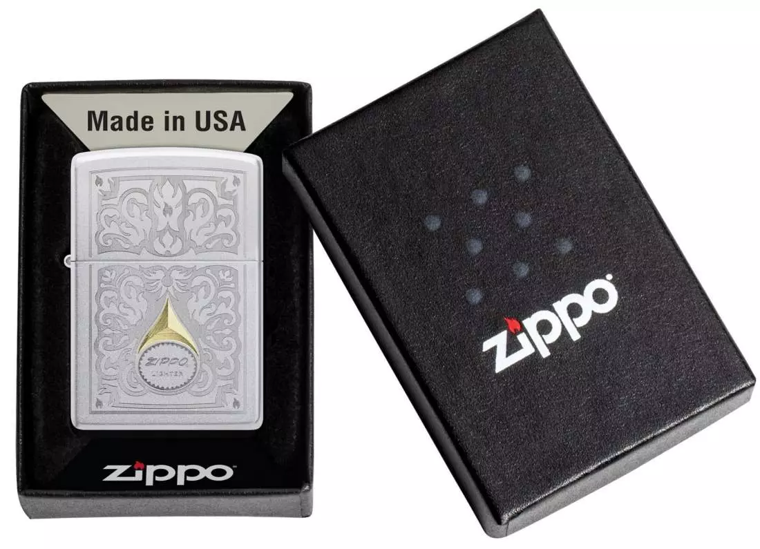Produktbild: Zippo Vintage-Ranken Satin Chrom Feuerzeug Verpackung
