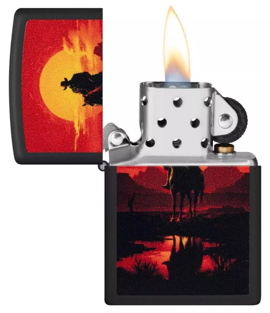 Produktbild: Zippo Western Scene schwarz matt Feuerzeug offen