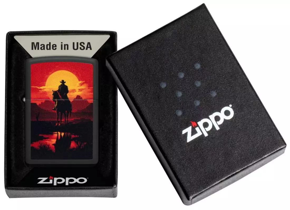 Produktbild: Zippo Western Scene schwarz matt Feuerzeug Verpackung