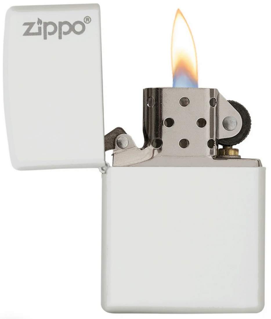 Produktbild: Zippo White Matte Basismodell weiß mit Logo Feuerzeug offen