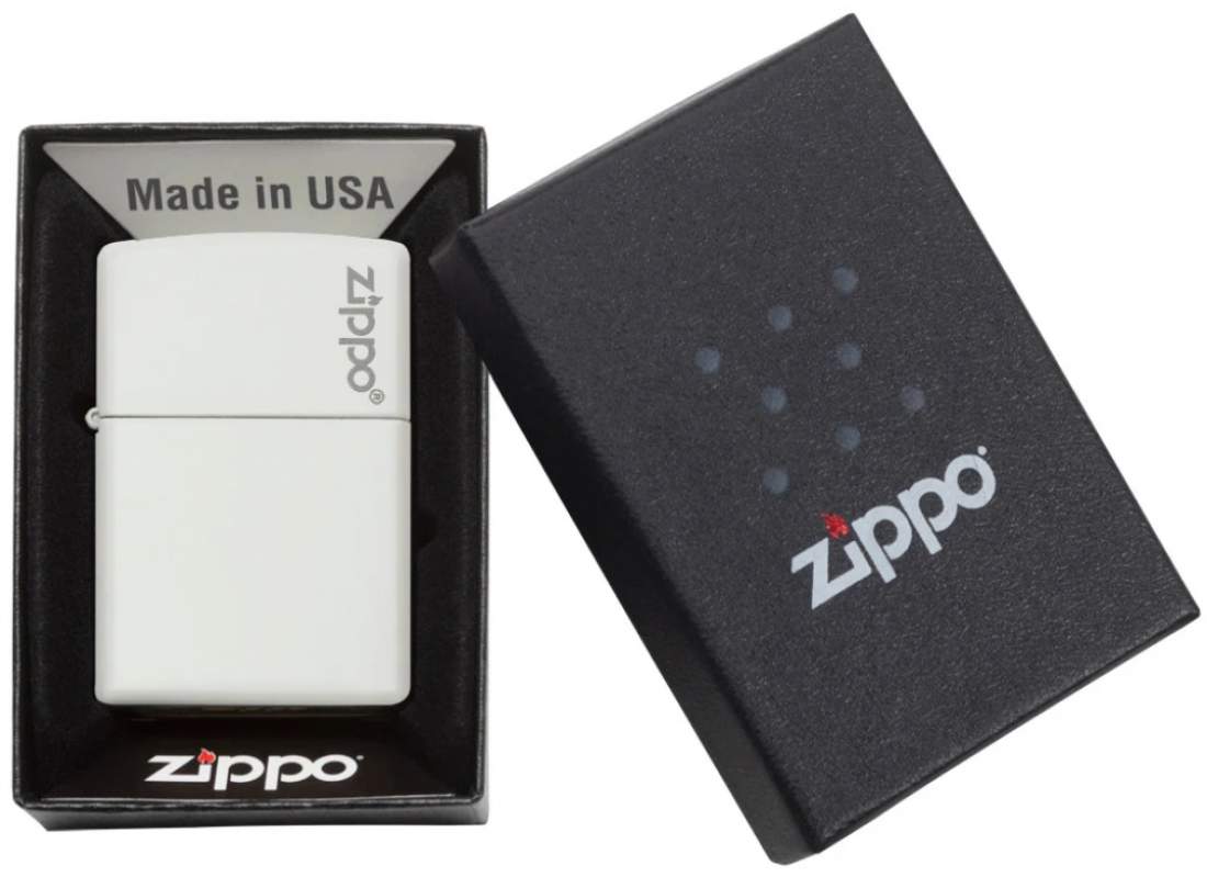Produktbild: Zippo White Matte Basismodell weiß mit Logo Feuerzeug Verpackung