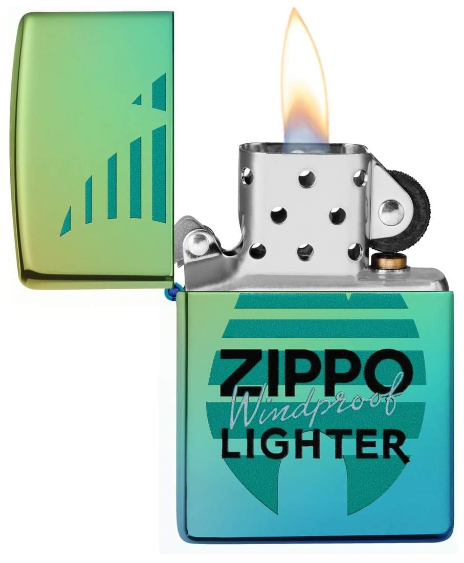 Produktbild: Zippo Windproof Lighter Teal poliert mit Logo Feuerzeug offen