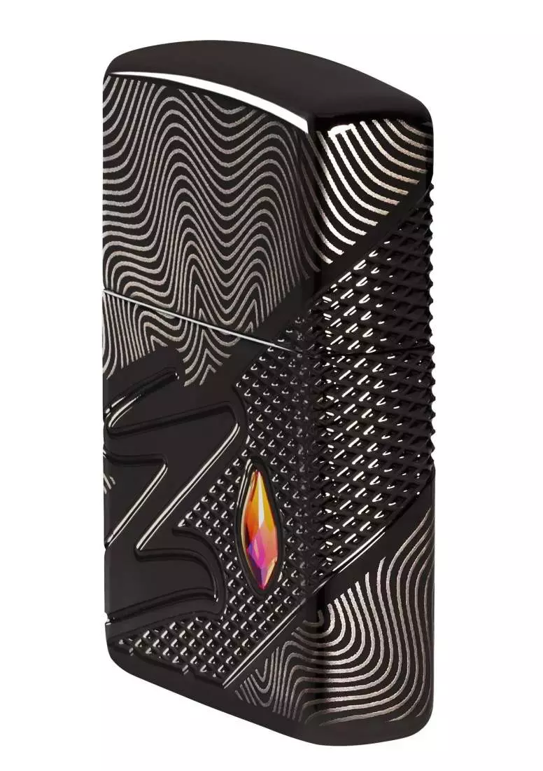 Produktbild: Zippo Z-Pattern Crystal Armor Case schwarz Feuerzeug seitlich vorne
