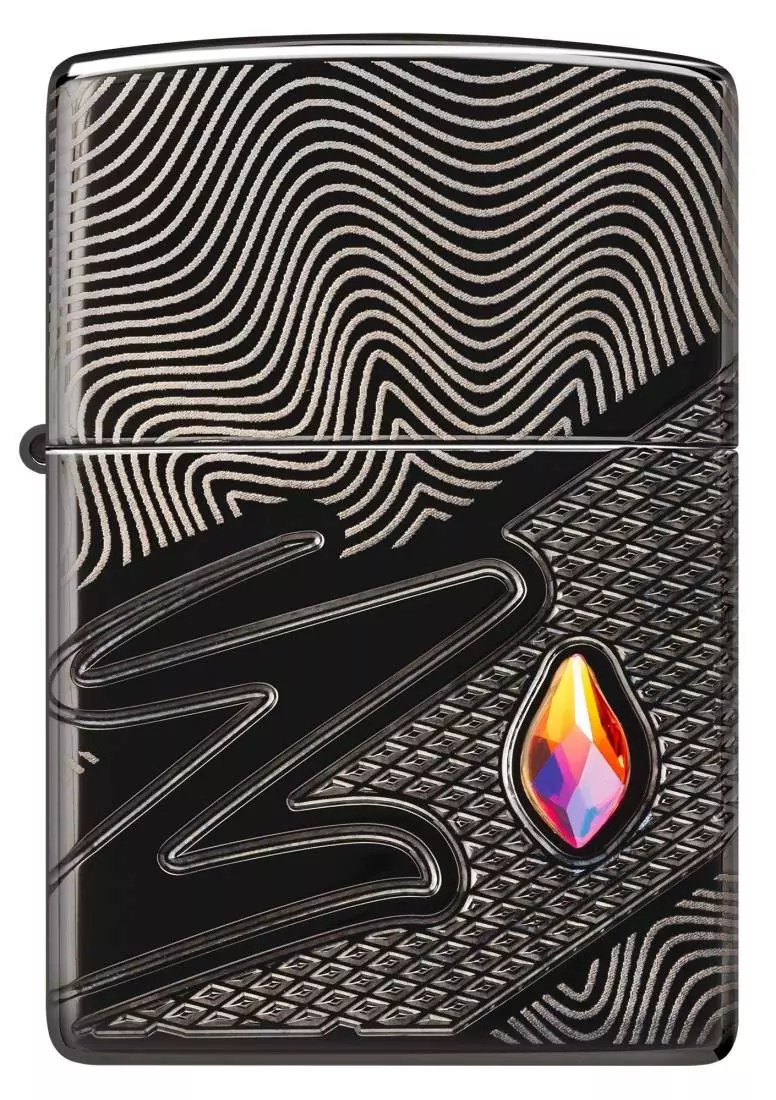Produktbild: Zippo Z-Pattern Crystal Armor Case schwarz Feuerzeug vorne