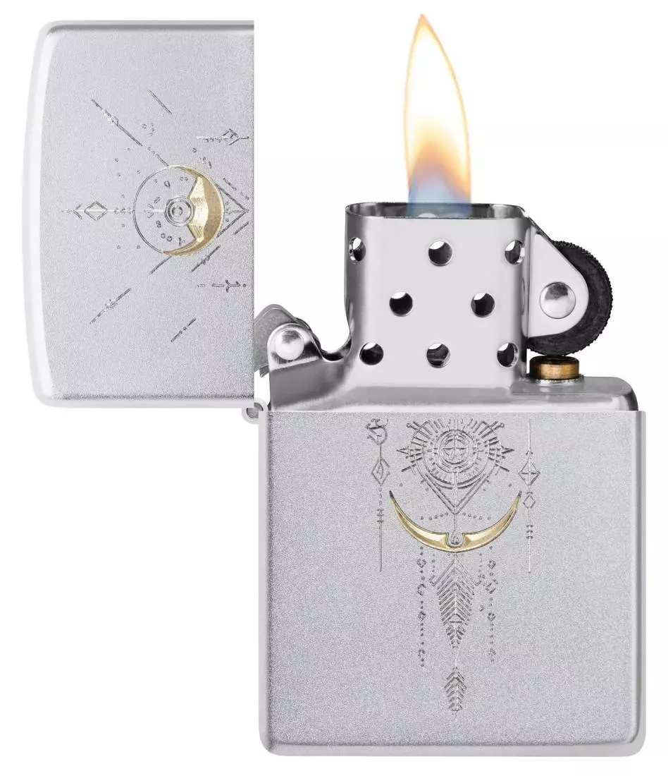 Produktbild: Zippo Two-Tone Zen Satin Chrom Feuerzeug offen