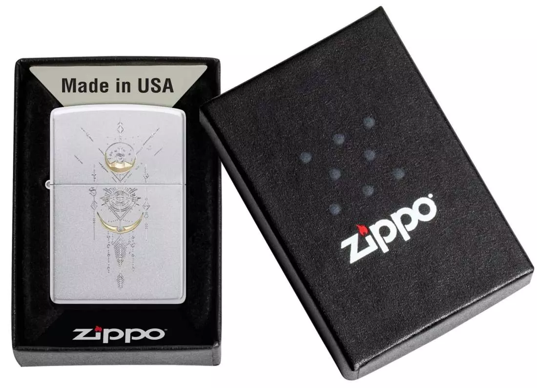 Produktbild: Zippo Two-Tone Zen Satin Chrom Feuerzeug Verpackung