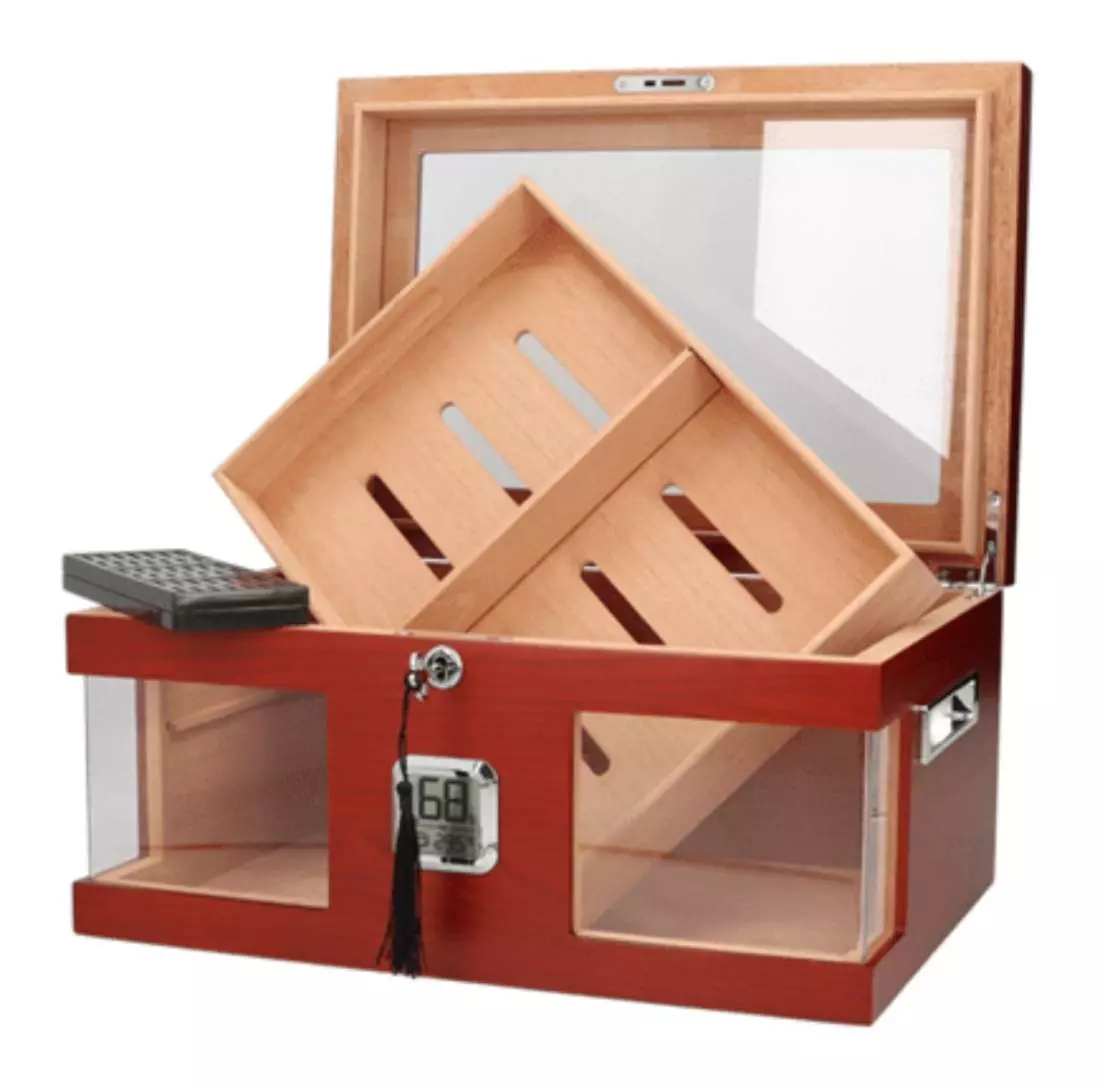 Produktbild: Angelo Humidor 3 Sichtfenster rotbraun offen