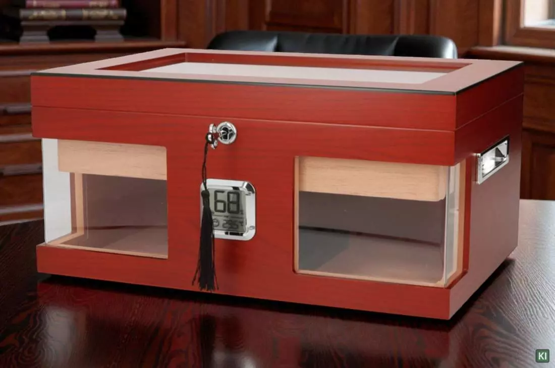 Produktbild: Angelo Humidor 3 Sichtfenster rotbraun auf einem Tisch