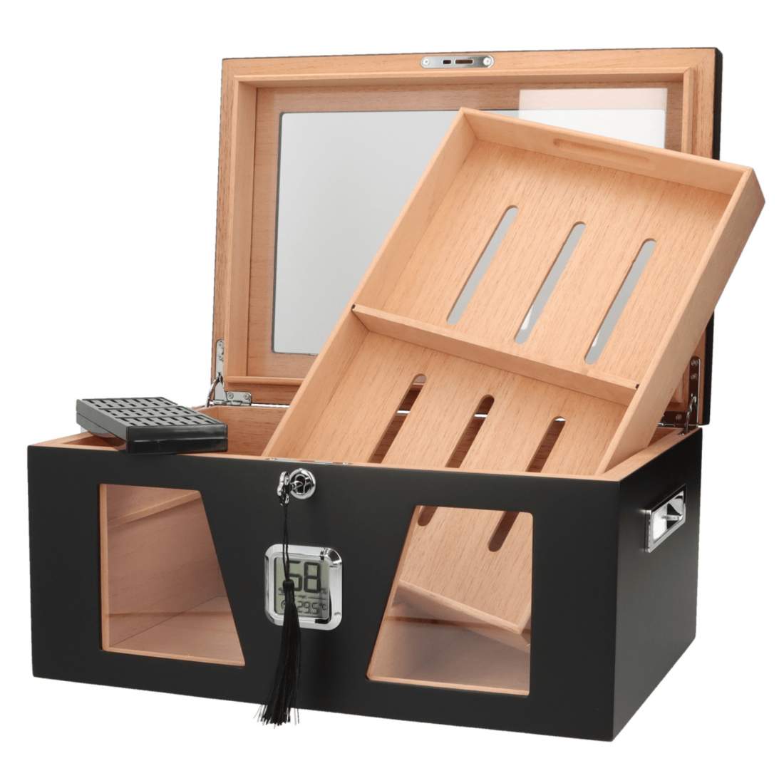 Produktbild: Angelo Humidor 3 Sichtfenster 2 schwarz offen