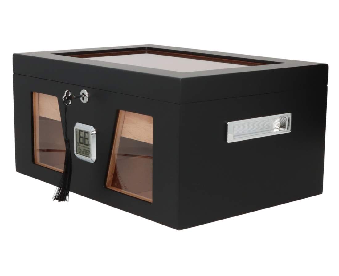 Produktbild: Angelo Humidor 3 Sichtfenster 2 schwarz seitlich vorne