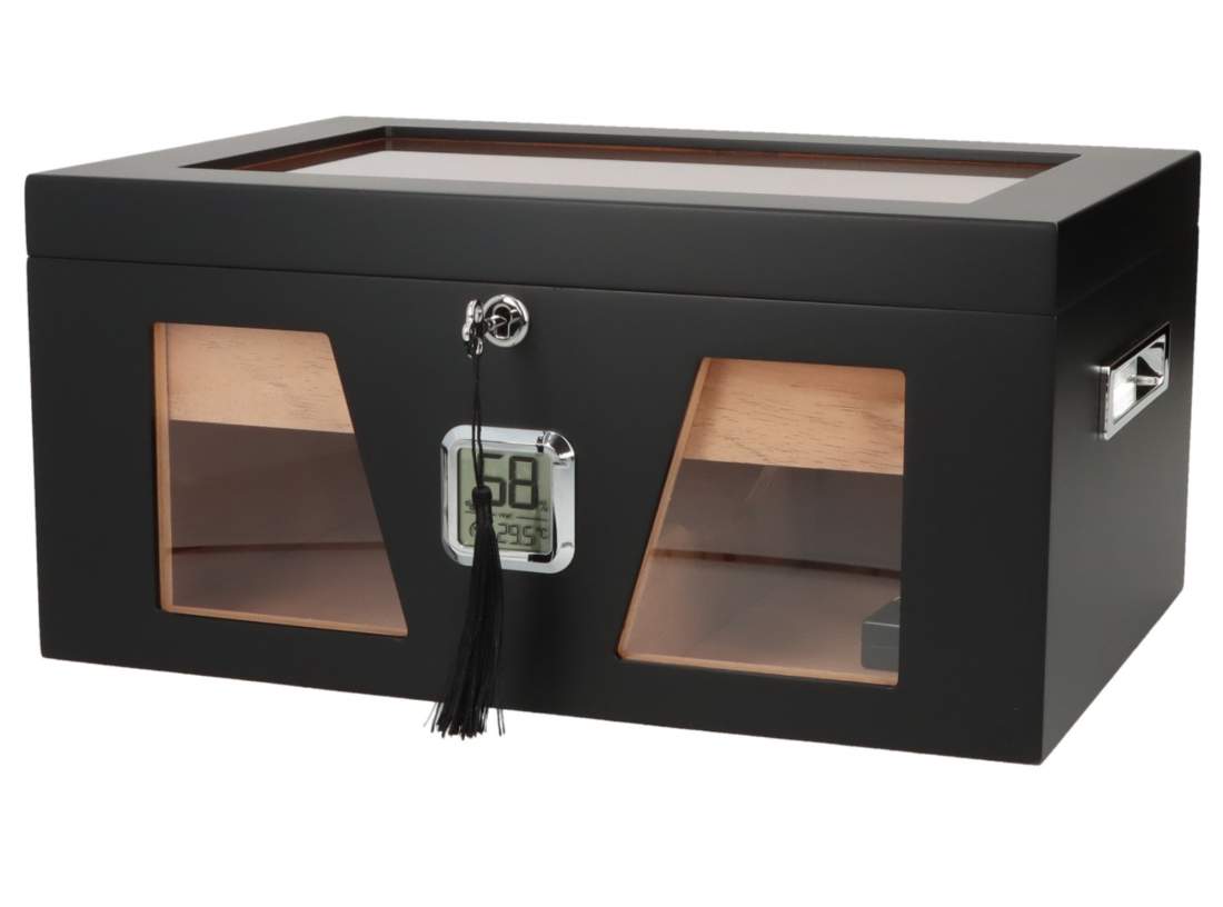 Produktbild: Angelo Humidor 3 Sichtfenster 2 schwarz fast vorne
