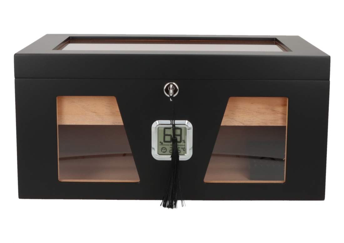 Produktbild: Angelo Humidor 3 Sichtfenster 2 schwarz vorne