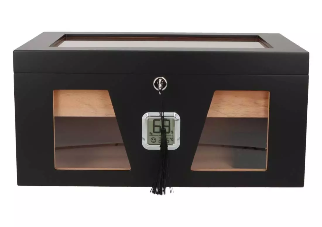 Produktbild: Angelo Humidor 3 Sichtfenster 2 schwarz vorne