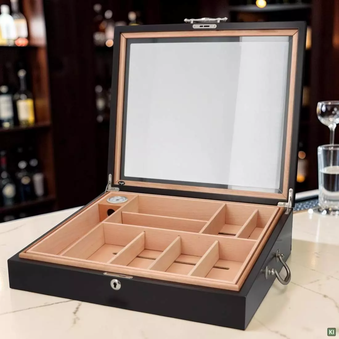 Produktbild: Angelo Gastrohumidor schwarz Barszene offen