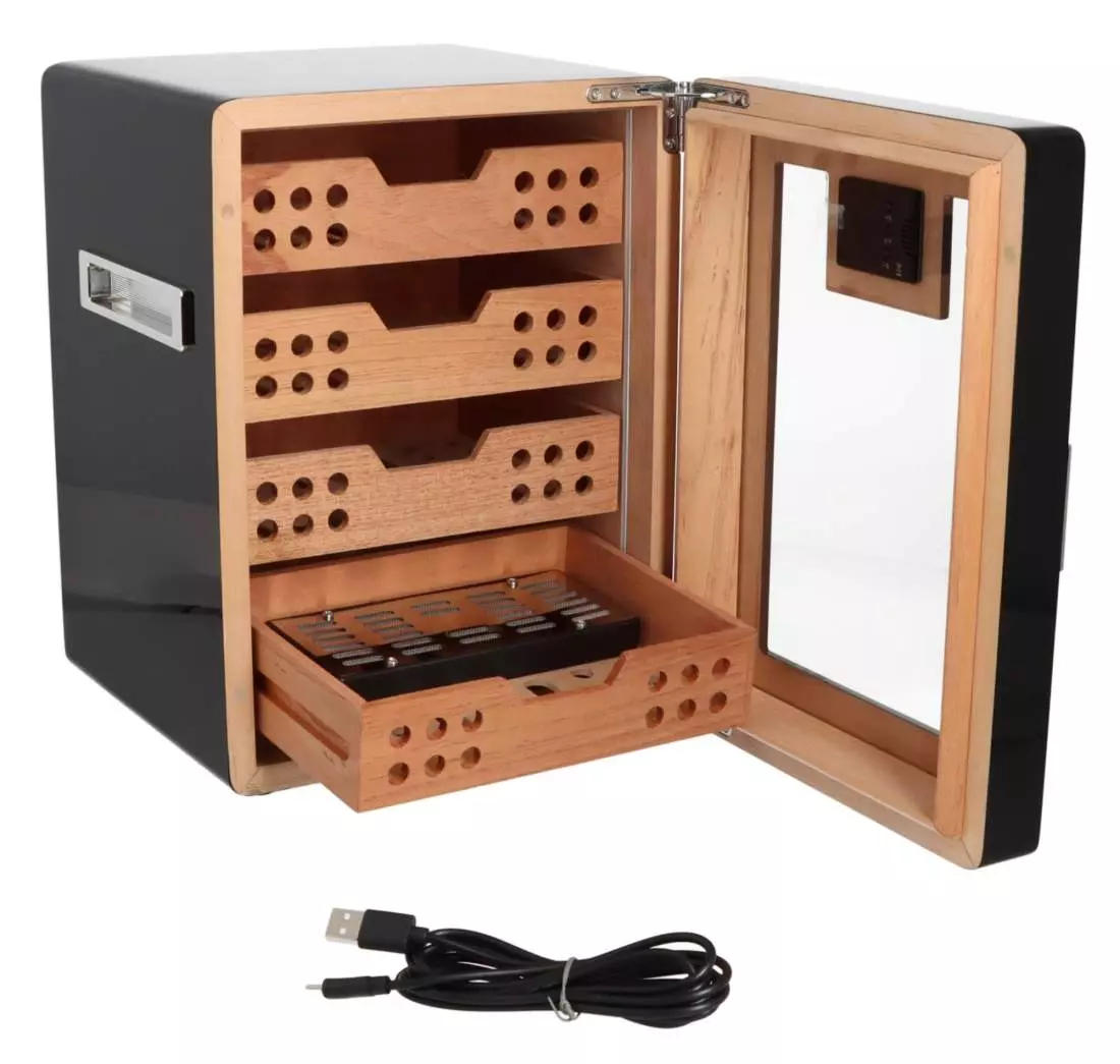 Produktbild: Angelo Humidor Schrank LED schwarz offen